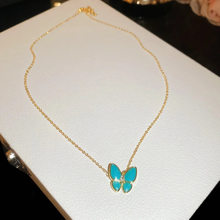 Blue Dripping Oil Butterfly Bracelet for Women Fritillary Flower Leaf