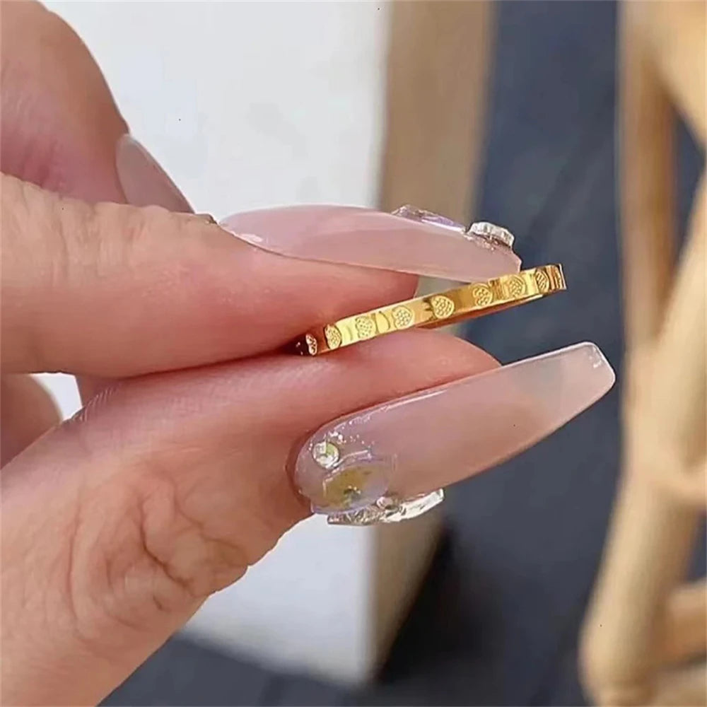 Golden Stainless Steel 2mm Heart Rings Women Size 5/6/7/8/9/10# Thin Finger Ring Weddi close-up view