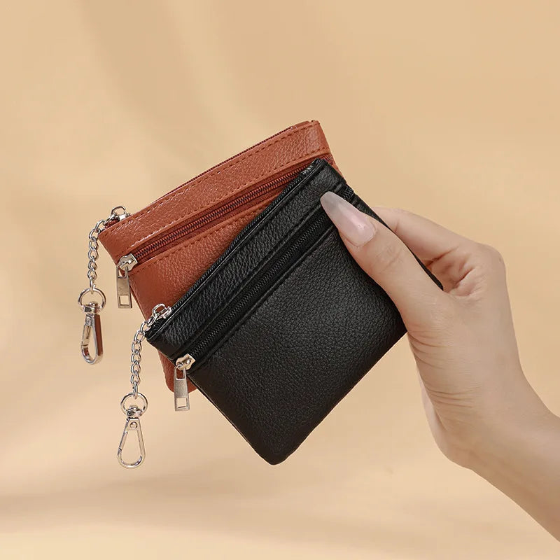 Mini Leather Card Holder Wallet | Compact Zipper Coin Purse for Women detail view
