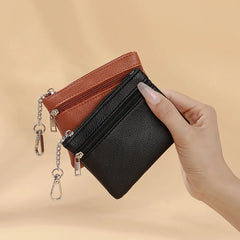 Mini Leather Card Holder Wallet | Compact Zipper Coin Purse for Women detail view