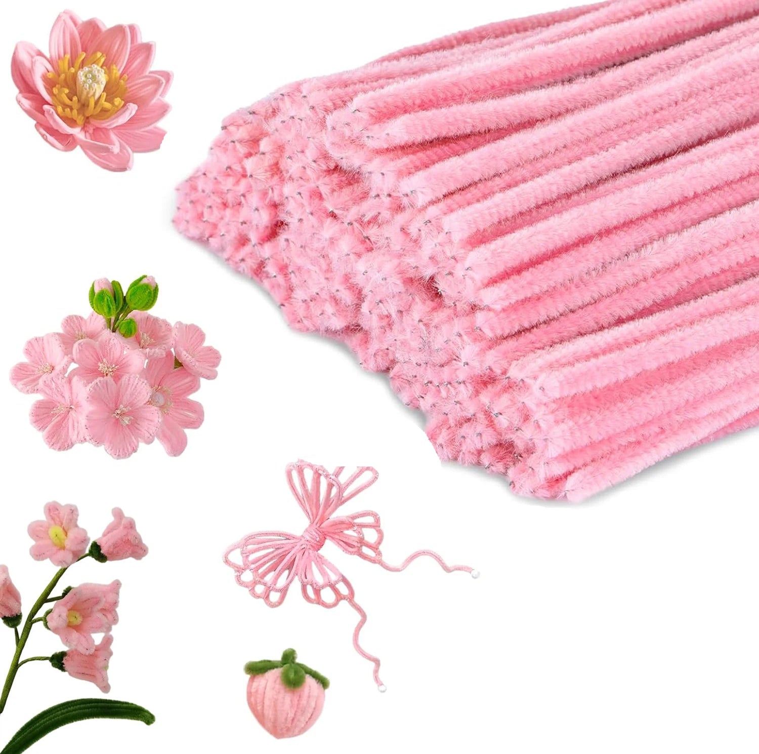 100pcs Pink Pipe Cleaners | Chenille Stems for Art and Craft Supplies