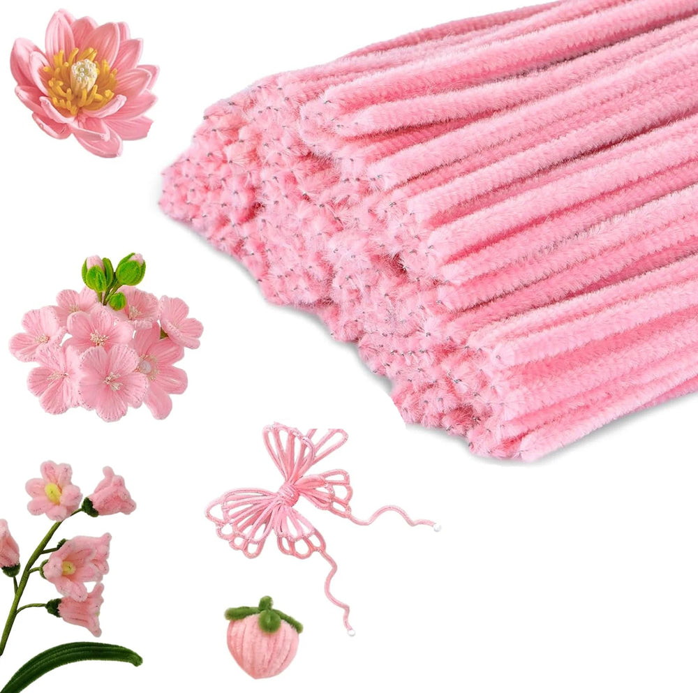 100pcs Pink Pipe Cleaners | Chenille Stems for Crafting