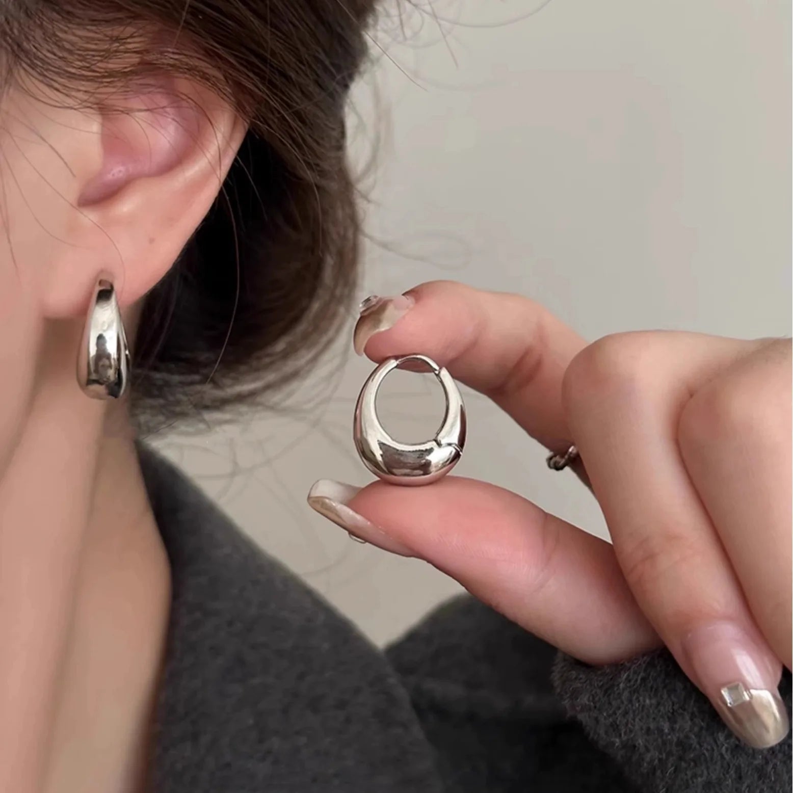 3 Pairs Stainless Steel Crystal Zirconia Hoop Earrings for Women Trendy Simple Gold P lifestyle view