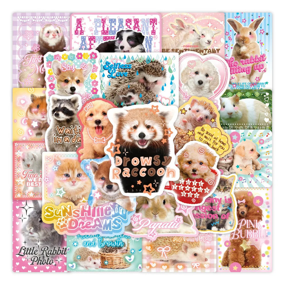 50pcs Cute Real Animal Sticker Set | Kawaii Scrapbook Decals for DIY Decor alternate view