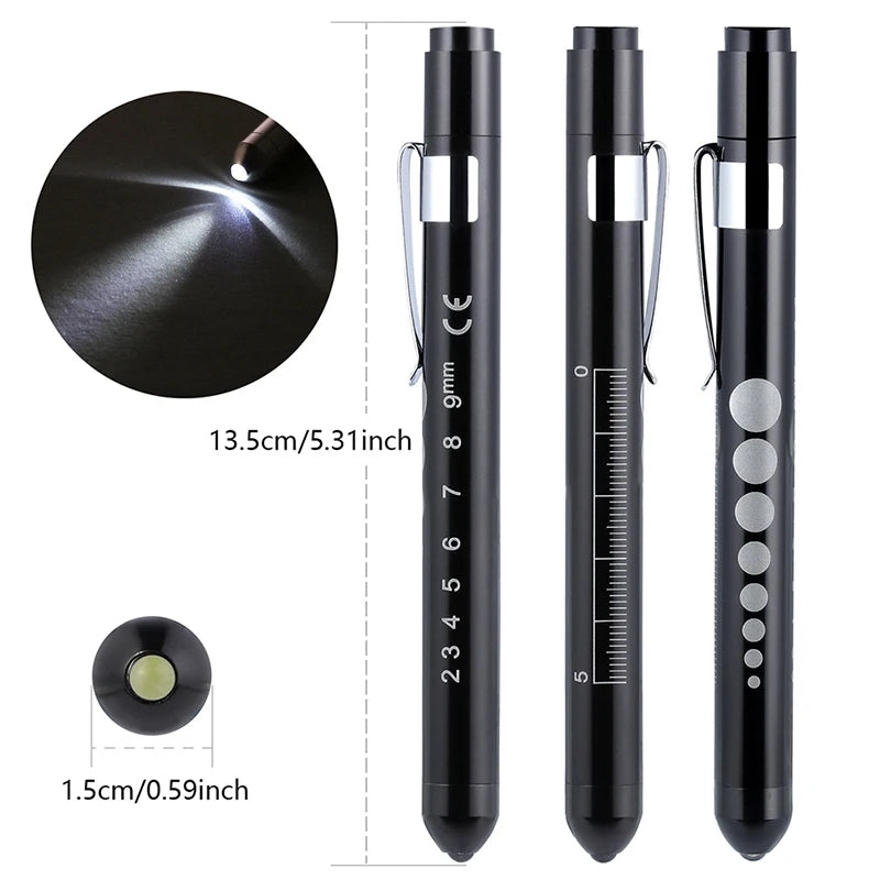 LED Medical Penlight with Pupil Gauge | Reusable Pocket Flashlight for Nurses and Doct close-up view