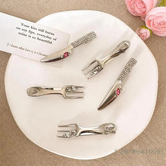 ⚑1/2Pcs Metal Silver Knife Fork Designs Hair Clip Color Rhinestones Hairpin Y2k Sweet Cool Girl Personality Hair Accessories