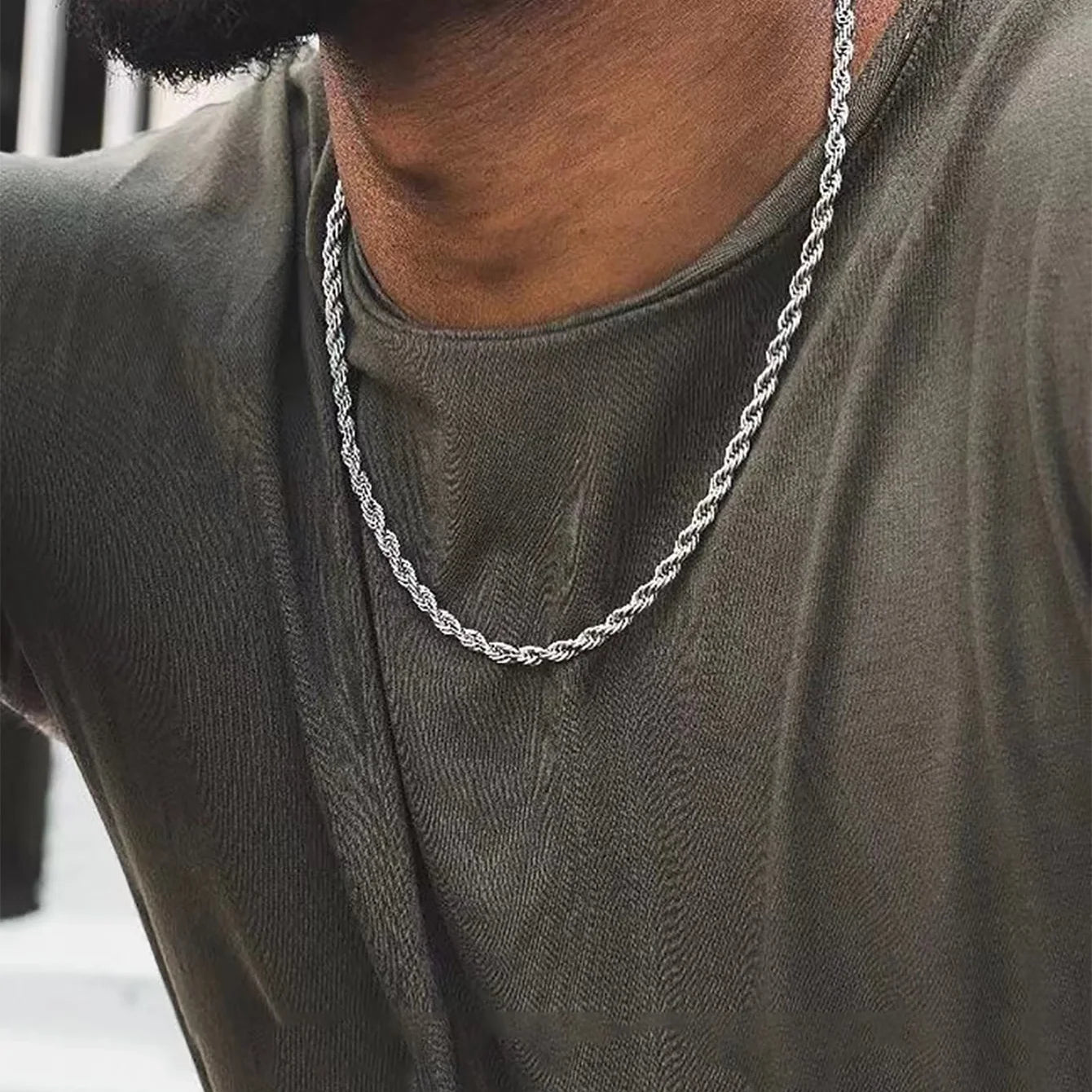 1 Piece Silver Color Width 2mm/3mm/4mm/5mm Rope Chain Necklace for Men Women Stainless Steel Twisted Singapore Layering Collier