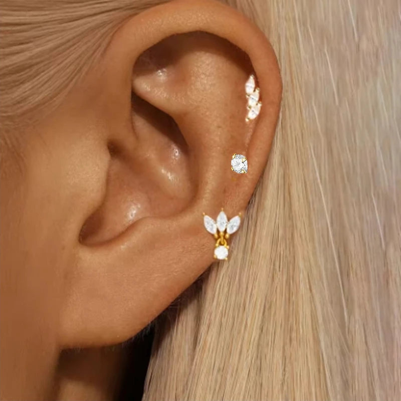 3 PCS Exquisite Zircon Little Huggies Hoop Earrings Set for Women Stainless Steel Unique detail view