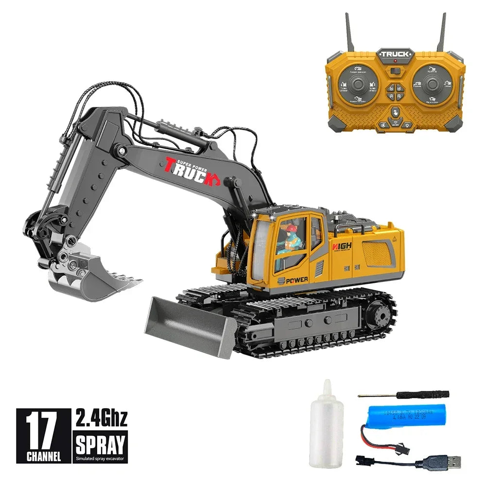 1/18 RC Alloy Spray Excavator Truck 17CH Engineering Vehicle Sound Lights 680 Degree lifestyle view