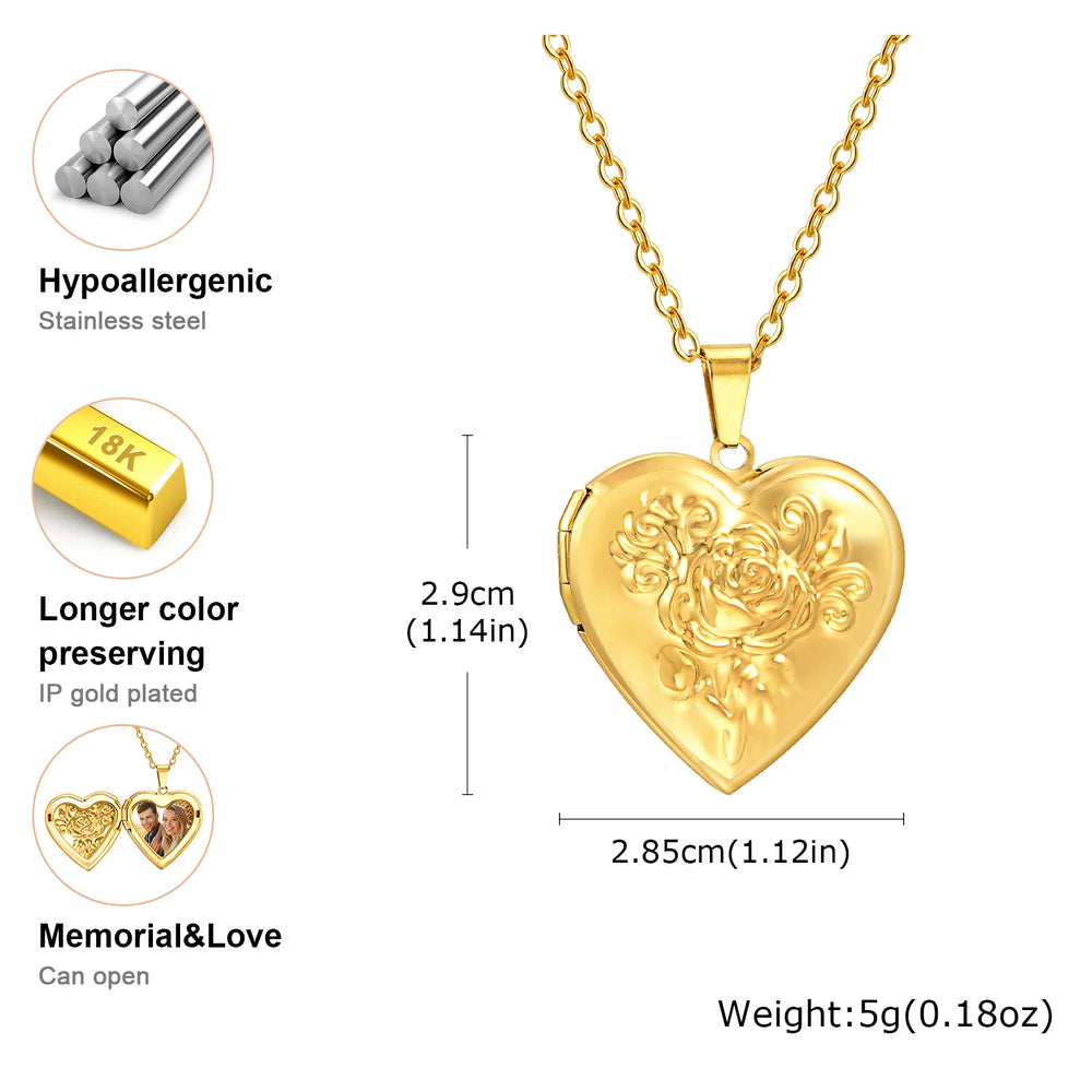 Vnox Light Heart Locket Pendants for Women Men Openable Photo Frame Glossy Stainless Ste detail view