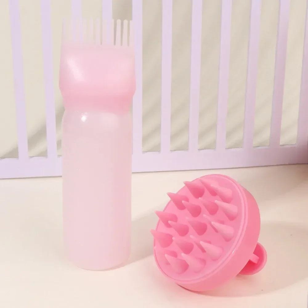 Silicone Shampoo Brush Head Scalp Massage Comb Hair Dye Tint Oil Applicator Bottle additional angle