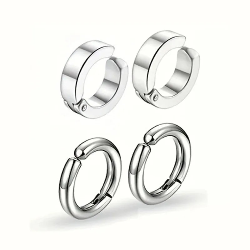 2/4 Pairs Punk Style Stainless Steel Ear Clip Set - Chic Circle Ear Cuffs No Piercing close-up view