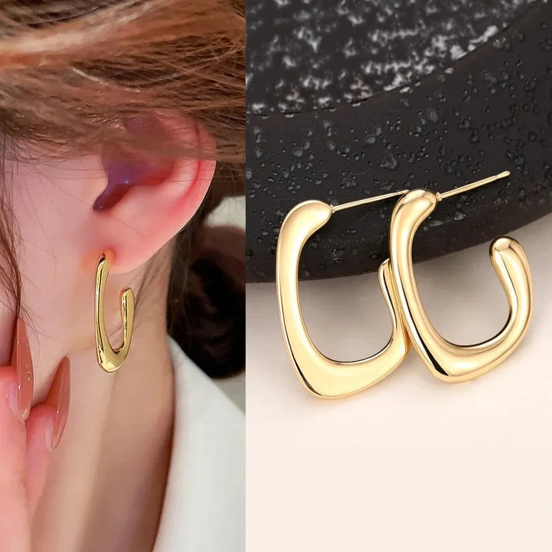 Geometric Metal Hoop Earrings for Women | Trendy Fashion Jewelry Set alternate view