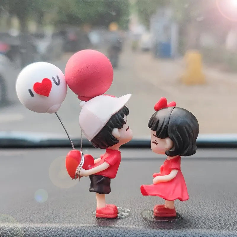 Cute Cartoon Couples Car Dashboard Ornaments close-up view