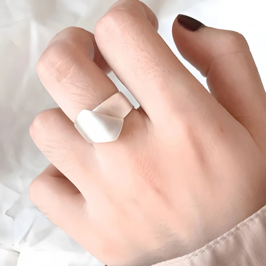 PANJBJ 925 Sterling Silver Frosting Geometry Ring for Women Wide Texture Versatile additional angle