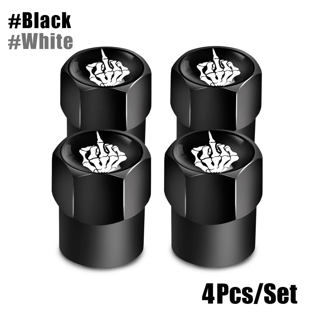 Red Skull Logo Valve Caps 4 Pcs Aluminum Alloy Tire Stem Covers close-up view