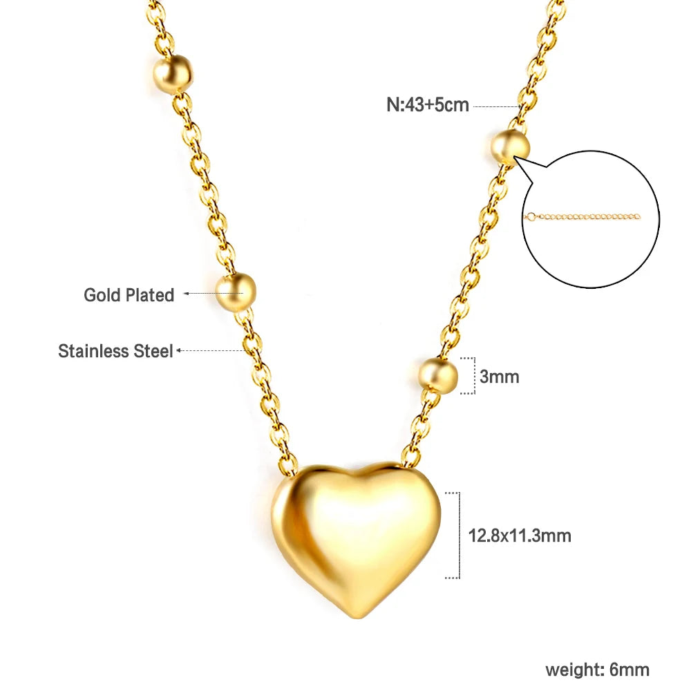 ASONSTEEL Heart Pendant Necklace | Romantic Gold Stainless Steel Choker for Women close-up view