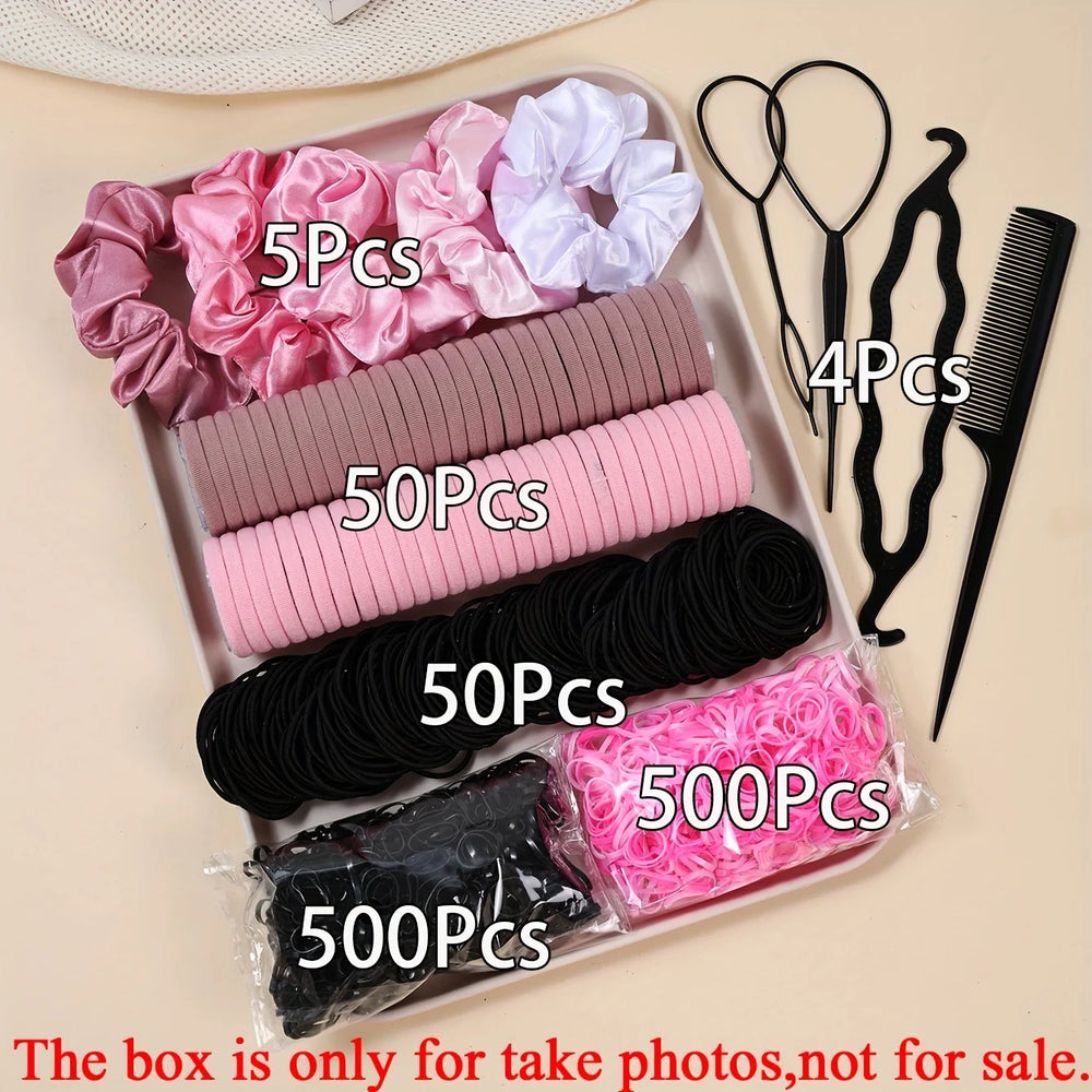 Women Dark Hair Set Elastic Seamless Ponytail Scrunchies Small Rubber Bands Hair Ties alternate view