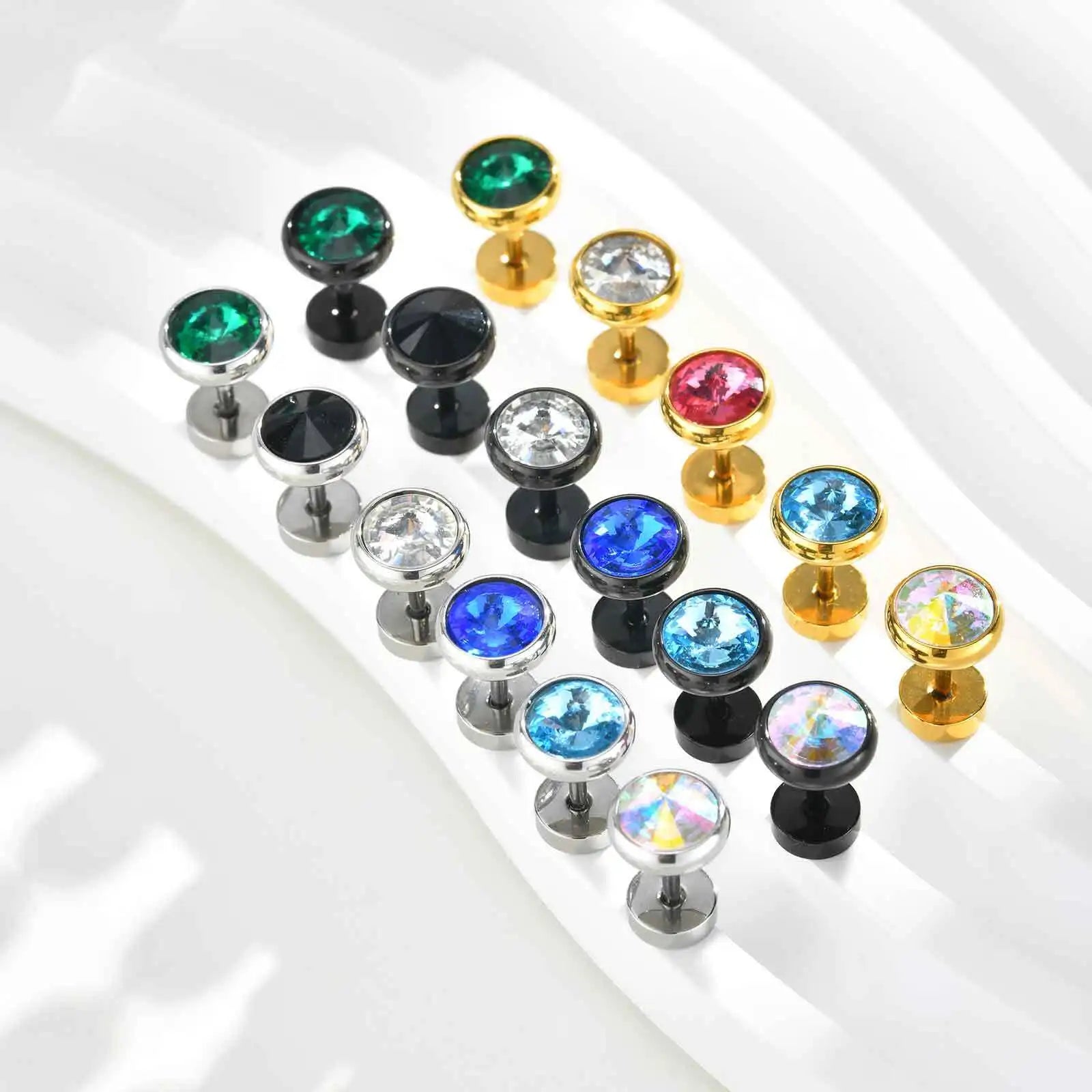Stainless Steel Men’s Earrings | 8mm Multi-Faceted Screw Back Stud additional angle