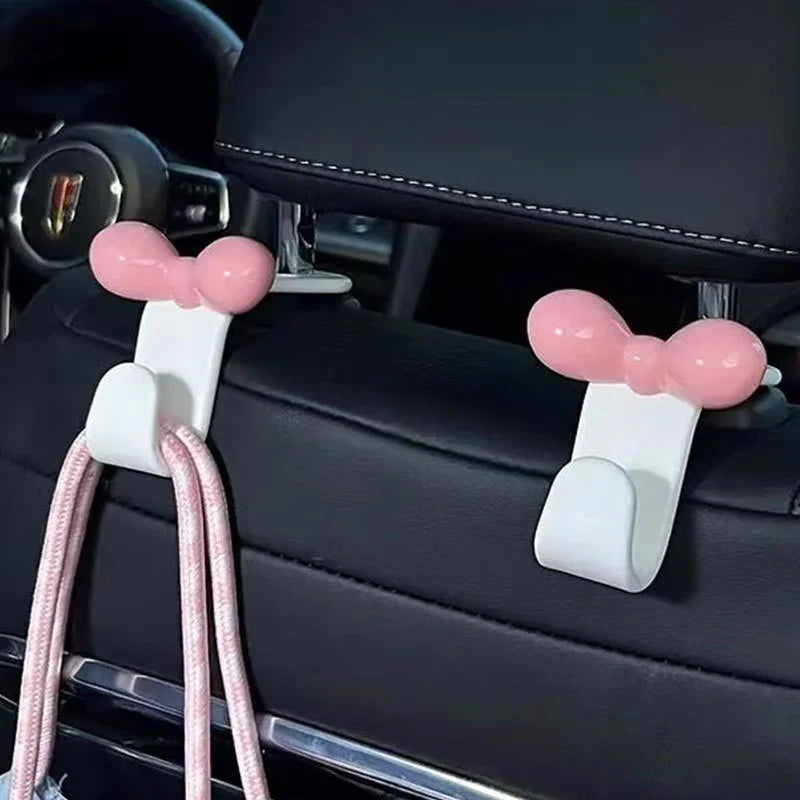 1pcs Cute Bow Pink Car Seat Back Hook Non Marking Headrest Hanger for Purse Umbrell additional angle