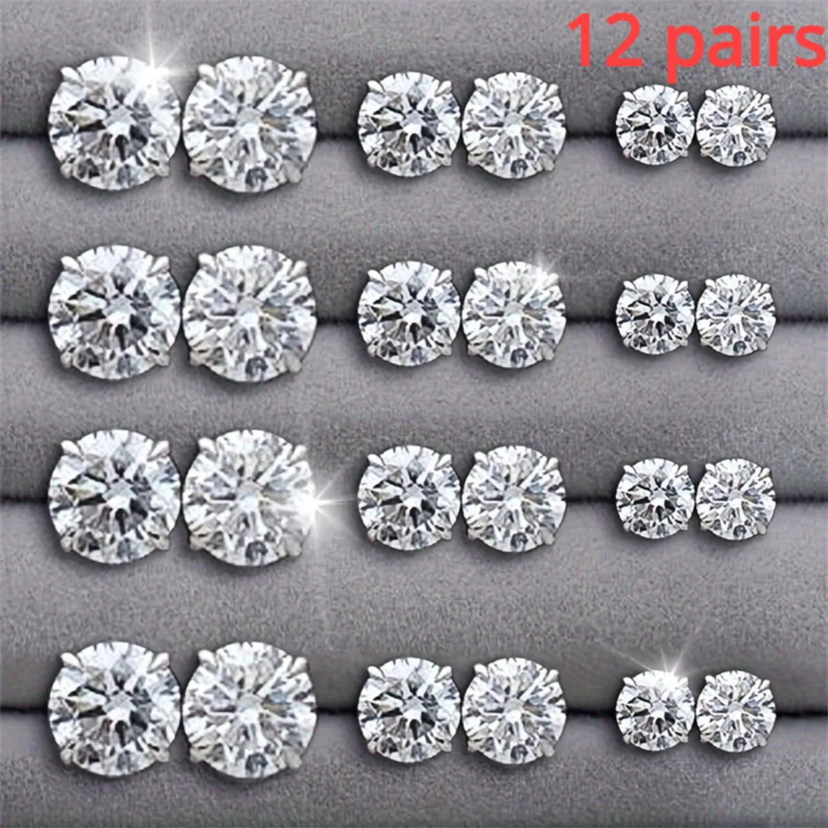 12 Pairs Stainless Steel Stud Earrings Set for Women Men | Zircon Bud Jewelry Gift Se lifestyle view