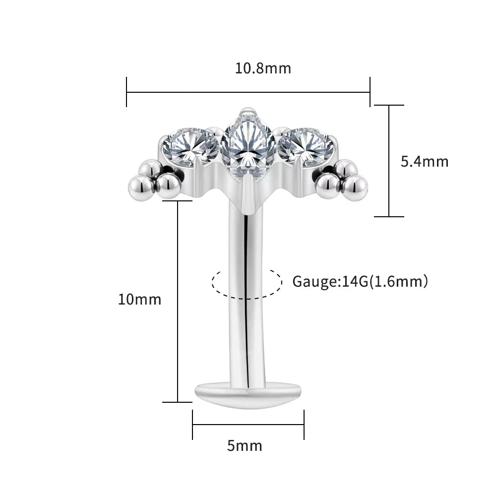 FTCY ASTM F136 G23 Titanium Leaf Branch Push In Threadless Labret Piercing Crystal Be alternate view