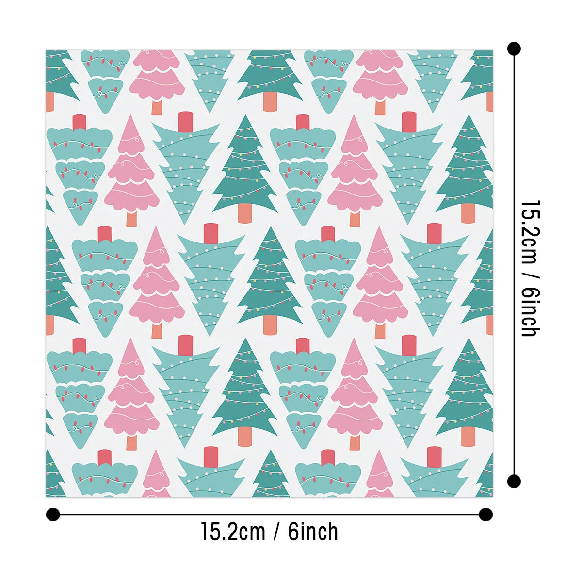 12pcs Retro Christmas Scrapbook Paper | Christmas Tree Design Single Sided DIY Craft P close-up view