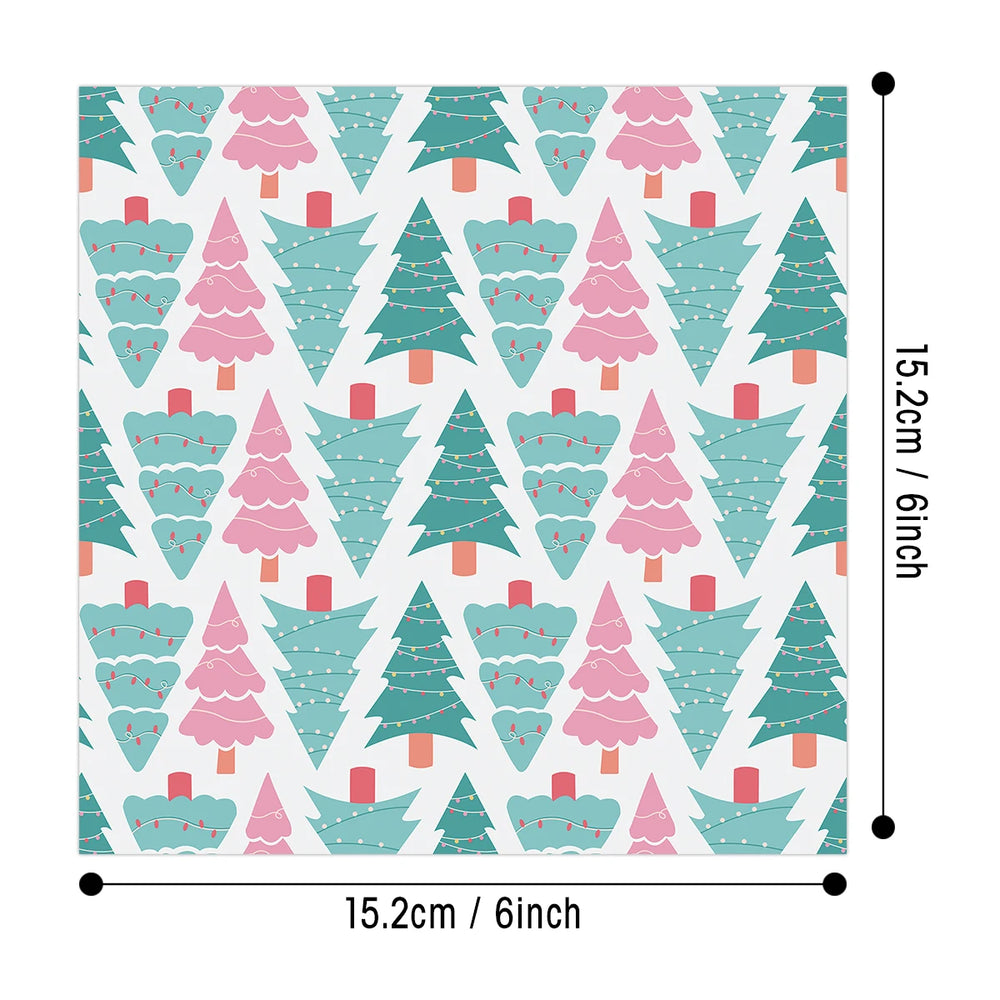 12pcs Retro Christmas Scrapbook Paper | Christmas Tree Design Single Sided DIY Craft P close-up view