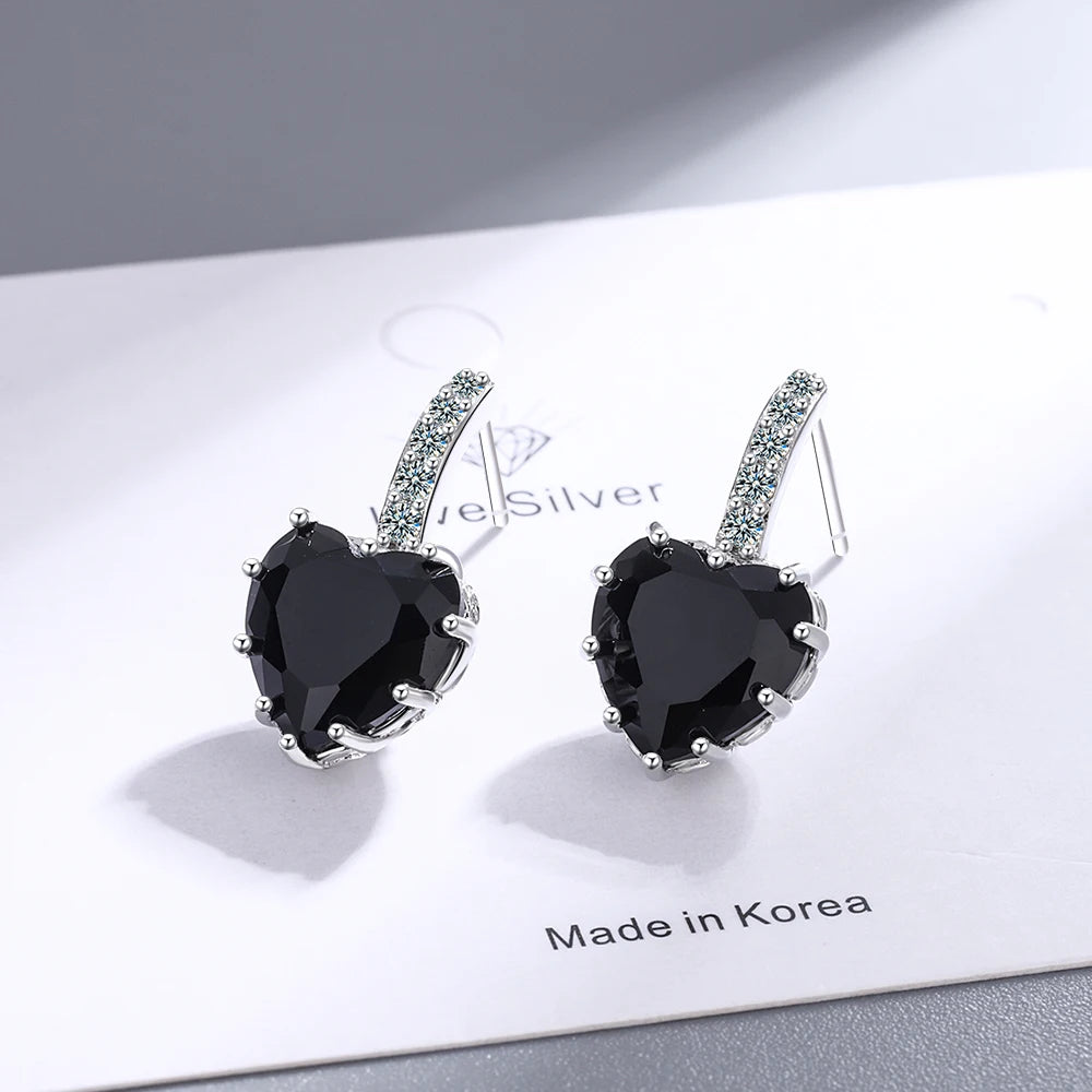 Heart Genuine Natural Garnet Red Ruby 925 Sterling Silver Stud Earrings for Women F additional angle