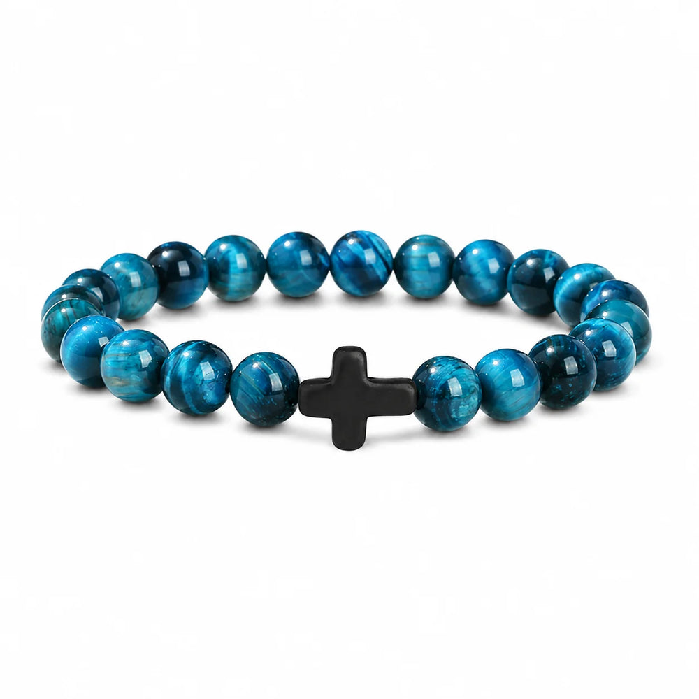 Prayer Men Natural Stone Wood Beads Rosary Hematite Cross Bracelets Onyx Meditation additional angle