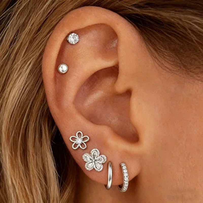 6PCS Shiny Crystal Crown Zircon Flower Stud Earrings Sets For Women Geometry Round Ea lifestyle view