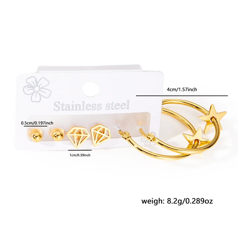 316L Stainless Steel 6 Piece Earring Set | Circle Heart Star Flower Pendant Earrings alternate view