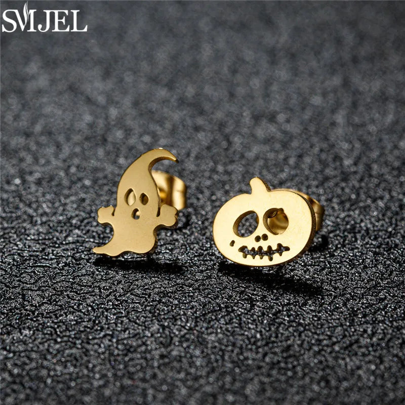 Punk Halloween Earring Black Stainless Steel Ghost Pirate Skull Stud Earrings Women Men detail view
