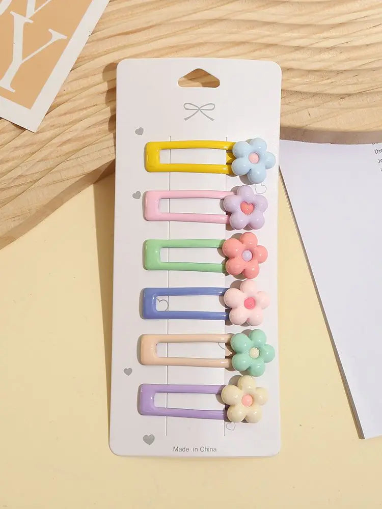 6Pcs/Set Candy Color Hair Clip Set Kids Girl Cartoon Tulip Bow Flower Bangs Clips Hair Pins Baby Cute Barrette Headdress