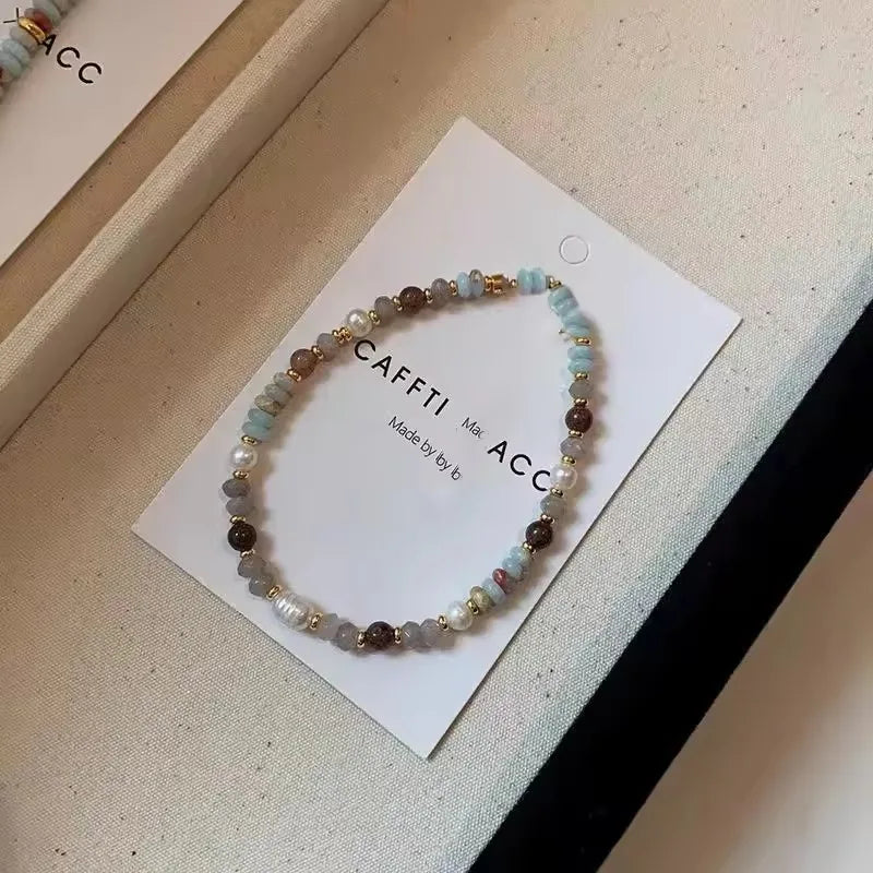 Crystal Stone Pearl Handmade Beadeds Chain Necklace Bracelet Women Luxury Elegant F additional angle