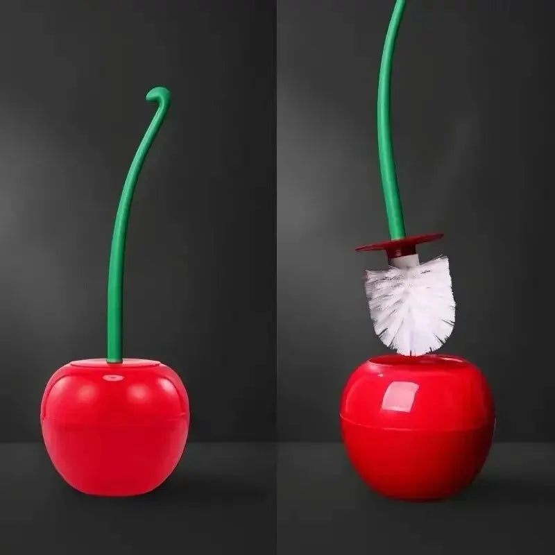 1pc Red Toilet Brush Creative Lovely Cherry Shape Lavatory Toilet Brush Holder Set Toile detail view