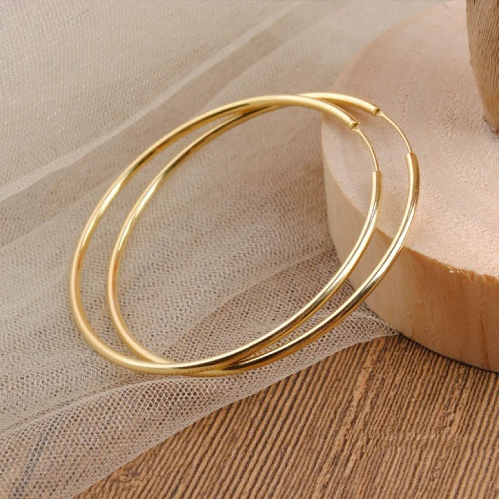 Stainless Steel 12-70mm Minimalist Big Circle Hoop Earrings for Women Trendy Gold Color detail view