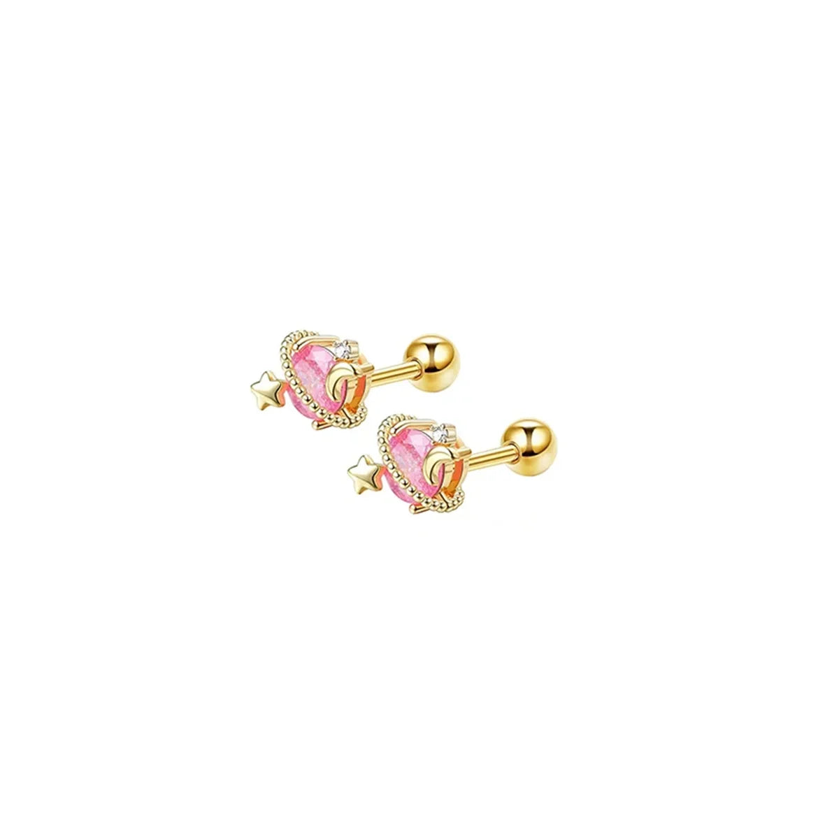 2pcs Hypoallergenic Stainless Steel Cartilage Stud Earrings,Eye Flame Moon Barbell additional angle
