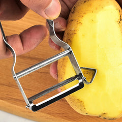 Stainless Steel Peeler | 2-in-1 Kitchen Fruit and Vegetable Slicer close-up view