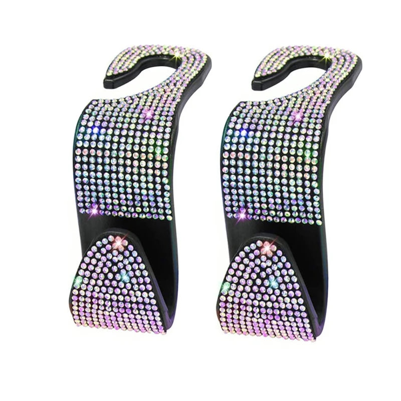 Rhinestone Decor Car Seat Back Hook Hanger Universal Bling Diamond Vehicle Auto Headre close-up view