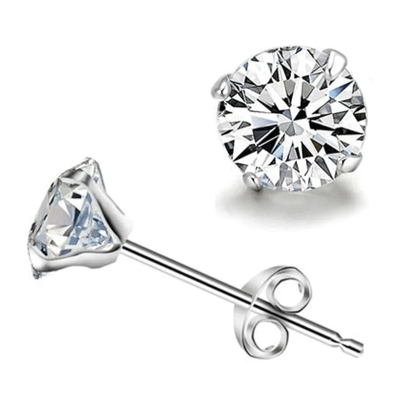 925 Sterling Silver Zircon Crystal 4 Claw Cut Earrings 3/4/5/6mm Earrings For Women F alternate view