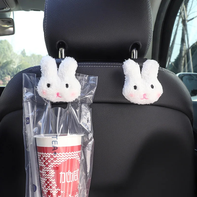 2PCS Cute Cartoon Bear Car Seat Back Hooks Storage Vehicle Headrest Organizer Hanger for Groceries Bag Handbag Car Decoration