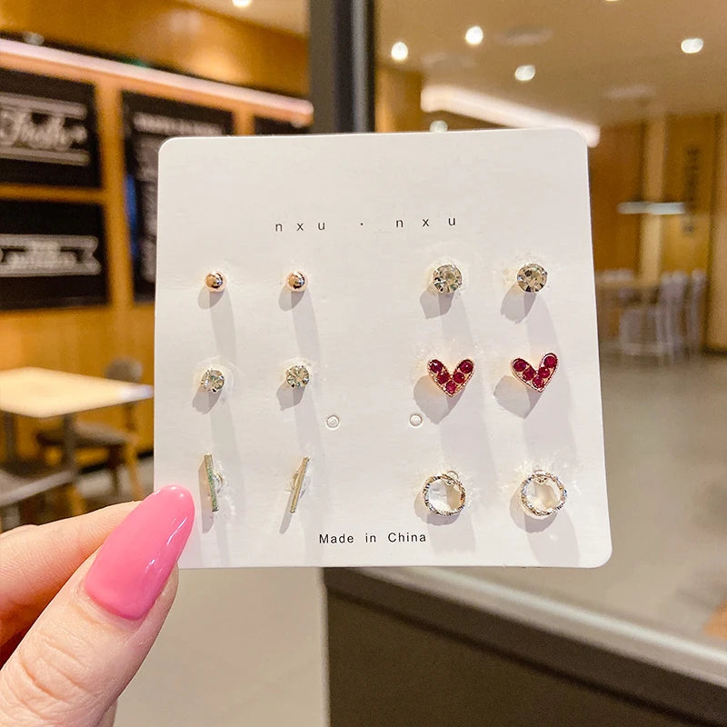 S925 Silver Needle Stud Earrings Set lifestyle view
