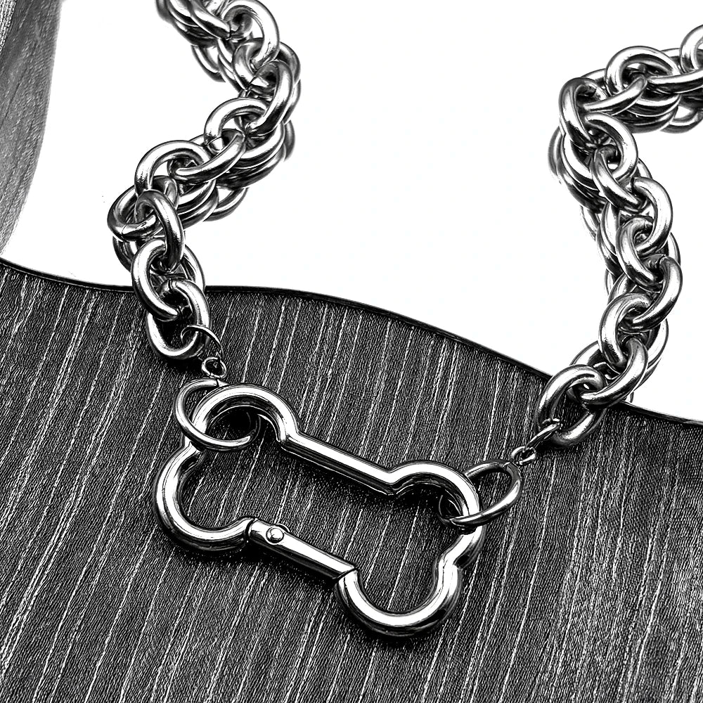 Punk Dog Bone Pendant Necklace | Stainless Steel Silver Goth Choker alternate view