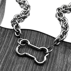 Punk Dog Bone Pendant Necklace | Stainless Steel Silver Goth Choker alternate view