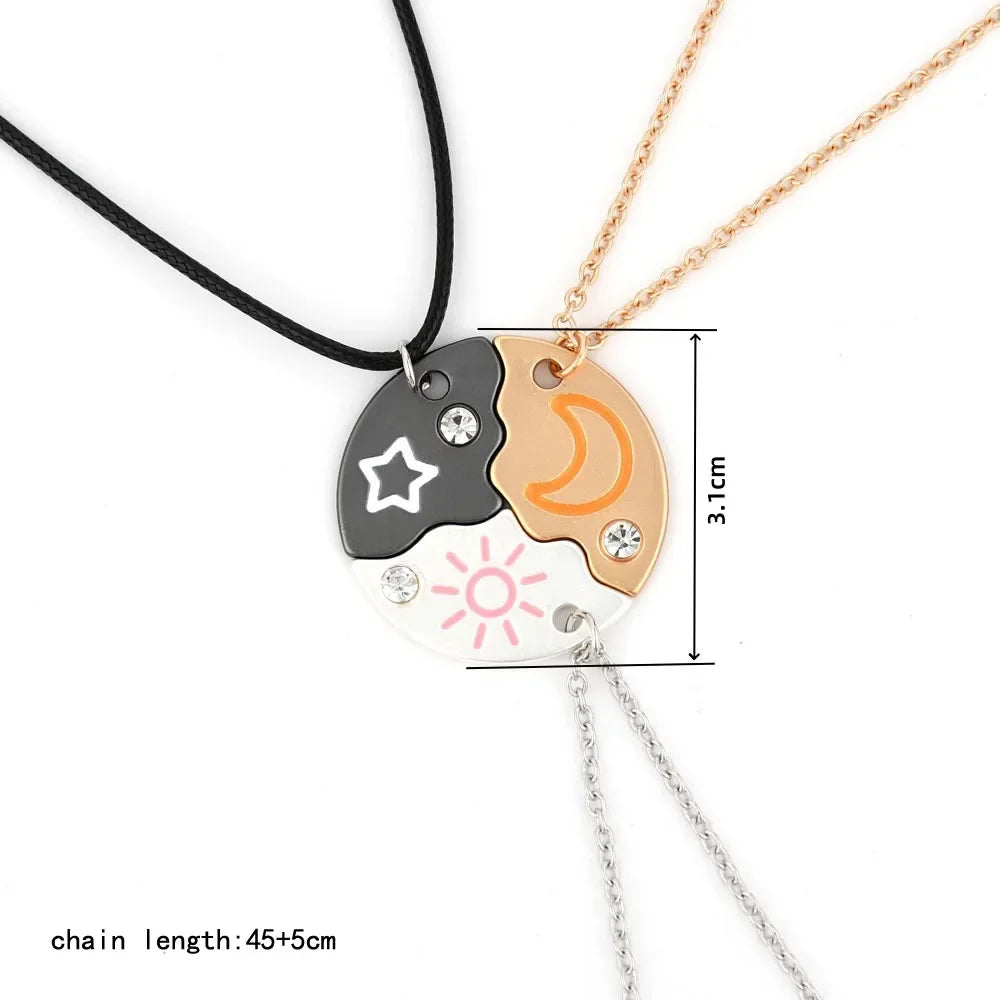 Elviragirl 3Pcs/set Sun Moon Star Pendant Necklace for Girl Kids Friendship BFF Nec additional angle