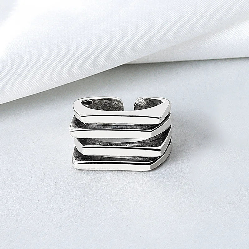 PANJBJ 925 Sterling Silve Multilayer Irregular Geometric Ring for Women Simple Charm Ret detail view