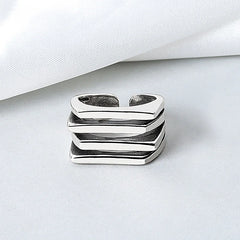 PANJBJ 925 Sterling Silve Multilayer Irregular Geometric Ring for Women Simple Charm Ret detail view
