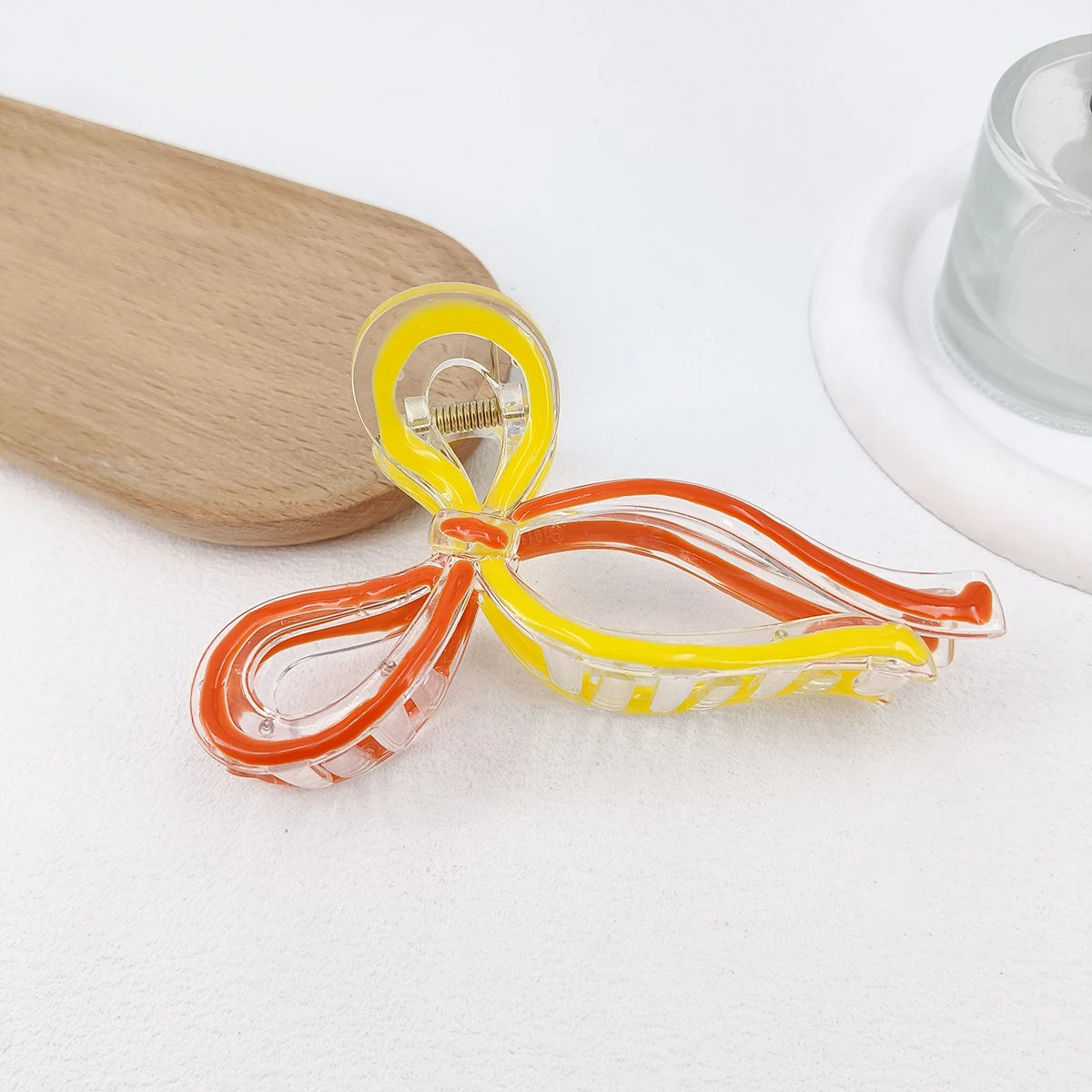 13cm Simple and Versatile Hollow Streamer Bow Ties Oil Dripping Plastic Hair Claw Clip Hairpin Hair Accessories for Women