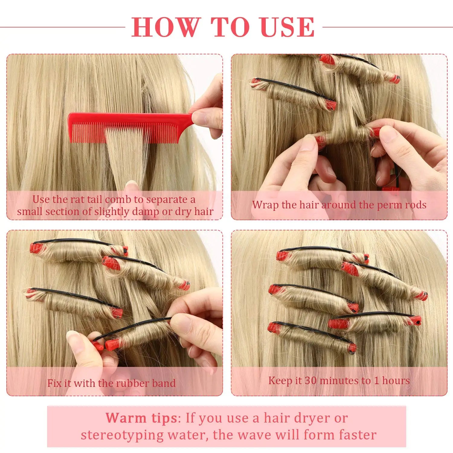 24pcs Hair Perm Rods Hair Curling Rollers Perming Curlers Rods Cold Wave Rollers for lifestyle view